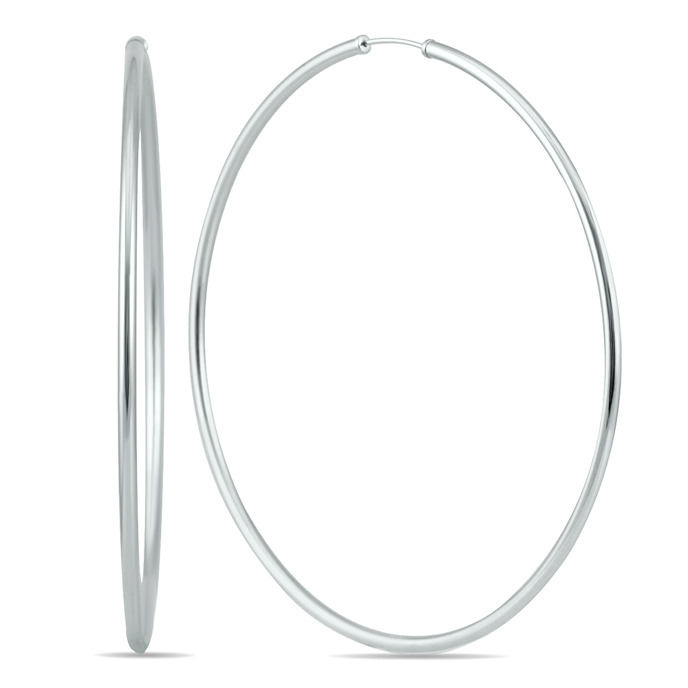 70MM Endless Hoop Earrings 14k White Gold